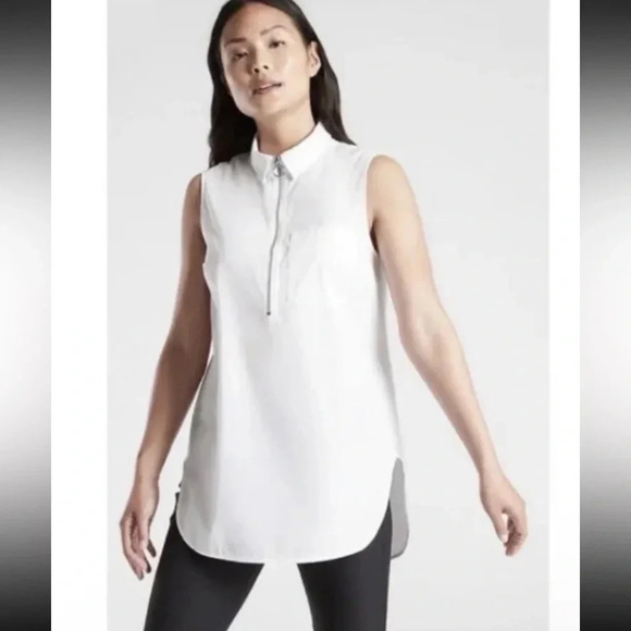 Athleta - Uptown Shell - White Sleeveless Blouse - Half Zip - Size XXS - Picture 3 of 11